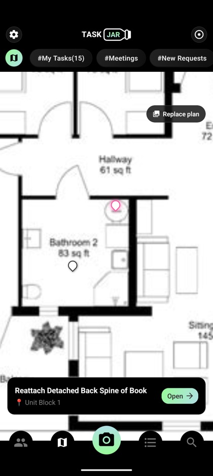 Uploaded floor plan with job pins dropped on it